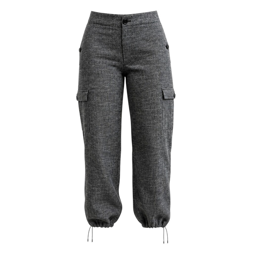Anthropologie Womens L Grey Tweed Parachute Cargo Pants Cinched Drawstring Hem